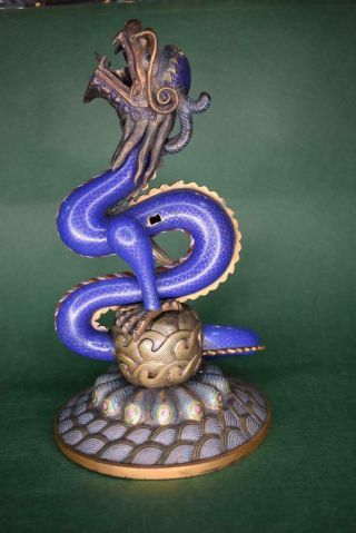 19th Century Chinese Jiaqing Gilt Bronze Winged Dragon Cloisonné Candle Stand