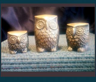 Trio Of Brass Owl Figurines From Korea - Graduated Sizes 3 " - 1.  75 " Bird Family