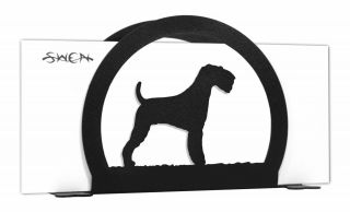 Swen Products Airedale Dog Black Metal Letter Napkin Card Holder