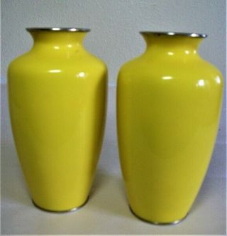 Pair Vintage Japanese Imperial Yellow Cloisonne Vases 2