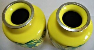 Pair Vintage Japanese Imperial Yellow Cloisonne Vases 4