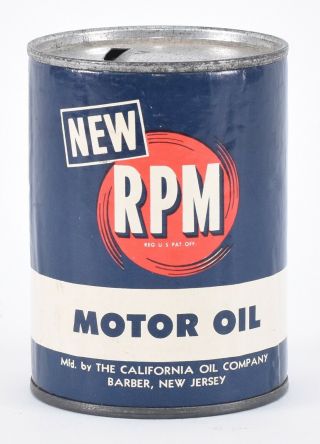 Rpm Motor Oil Coin Bank California Oil Company Small 3 1/2” Tall Vintage Can O16