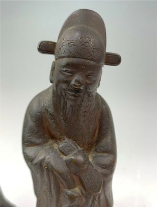 Antique Chinese Bronze Statue of Immortal Figure on Teakwood Stand 2