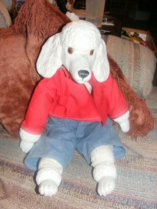 Poodle Dog Doll Ceramic Head Paws Soft Body Handmade Collectible Vintage 70 