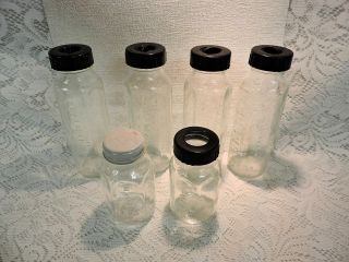 6 Vintage Glass Evenflow Baby Bottles With Lids - No Bpa