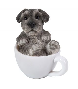 Cutie Grey Schnauzer Puppy Dog Teacup Pet Pal Mini Figurine Statue