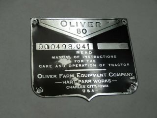 Oliver Hart Parr 80 Aluminum - Zinc Serial No.  Plate Antique Tractor