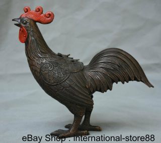 10 " Old Chinese Bronze Fengshui 12 Zodiac Year Rooster Cock Incense Burner