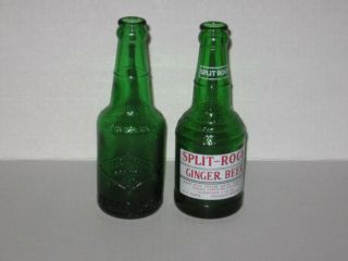 2 Vintage Green Glass Ginger Beer Soda Bottles Franklin Springs Ny