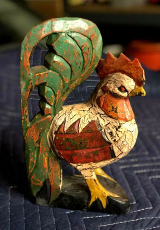Wooden Carved Rooster & Hen - Rustic Finish - Folk Art 2
