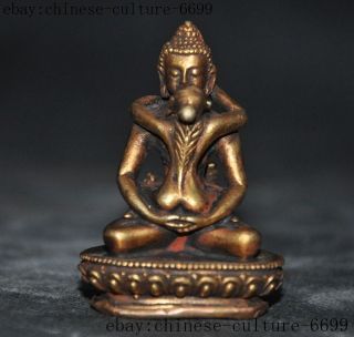 old Tibet Buddhism Bronze 24K gold Gilt Yab - Yum Mandkesvara Happy Buddha Statue 7