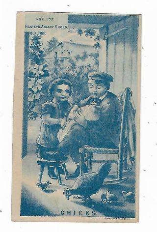 Old Trade Card Feareys Albany Shoes Boots Chicks George Robertson Milford Ct