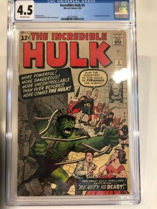 The Incredible Hulk 5 Cgc 4.  5 - First Appearance Of Tyrannus,  1963.