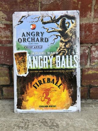 Nos Angry Orchard Cider & Fireball Whiskey Metal Sign 11 1/2 X 17”