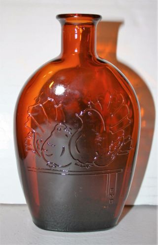 Vintage 1971 Wheaton Nj Brown Glass Flask Bottle Seasons Greetings Turtle Doves