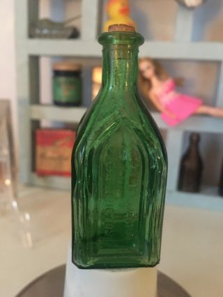 Vintage Mini Green Chief Wahoo Electric Tonic Cathedral Glass Bottle Taiwan