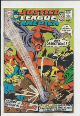 Vintage Dc Comics Justice League Of America 64 Silver Age 1968 Red Tornado Vf,  ?