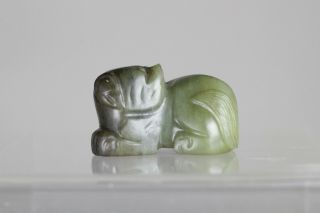 Antique Chinese Qing / Republic C1900 Carved Green Jade / Hardstone Beast Lion