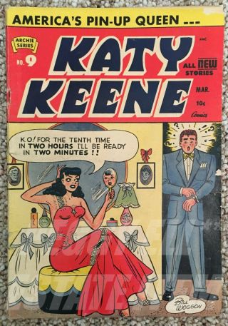 March 1953 No.  9 Issue Archie Seried " Katy Keene " Comic W/ 4 Paper Dolls