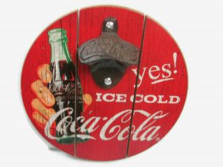 Coca - Cola Bottle Opener Wood Red Yes Ice Cold -