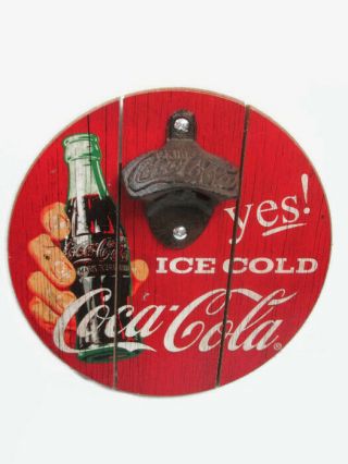 Coca - Cola Bottle Opener Wood Red Yes Ice Cold - 2