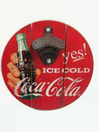 Coca - Cola Bottle Opener Wood Red Yes Ice Cold - 4
