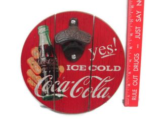 Coca - Cola Bottle Opener Wood Red Yes Ice Cold - 5