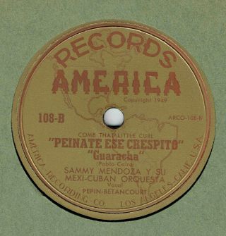 Latin 78 : Sammy Mendoza Y Su Mexi - Cuban Orquesta On America Records 108