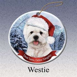 Westie West Highland Terrier White Dog Santa Hat Christmas Ornament Porcelain