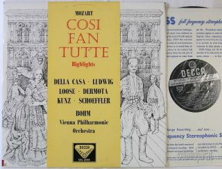 Karl Bohm Mozart Cosi Fan Tutte Highlights Decca Ed.  1 Uk Wbg Sxl 2058 Nm