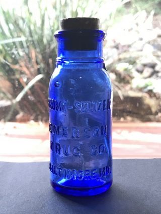 Antique Colbalt Blue Bottle Embossed Bromo - Seltzer Emerson Drug Co Baltimore