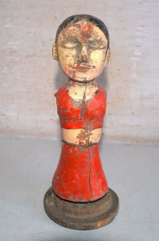 Antique Old Wooden Hand Carved Painted Tribal Indian Woman Gangaur Figure