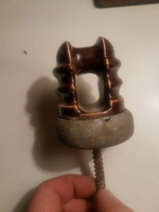 Vintage Antique Brown Ceramic Porcelain Electrical Pole Wire Holder Insulator