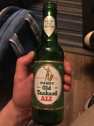 Rare Small 7 Oz Vintage Green Pabst Old Tankard Ale Beer Bottle 1940s Orig Label