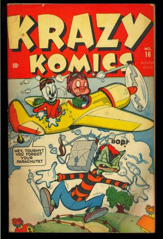 Krazy Komics 16 Rare Issue Golden Age Timely Funny Animal Comic 1944 Vg -