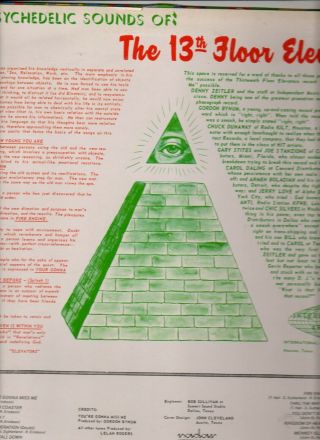 13th FLOOR ELEVATORS Psychedelic Sounds of LP RE 60s GARAGE PSYCH Radar Label 2