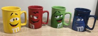 Set Of 4 M & M Collectible Coffee Mugs Yellow,  Red,  Green & Blue