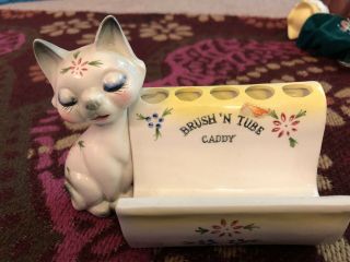 Vintage Made In Japan Ceramic Cat Bathroom Toothbrush Kitschy