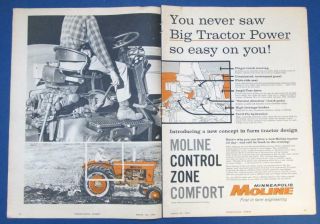 1960 Minneapolis Moline M5 Tractor Ad Control Zone Comfort.  So Easy