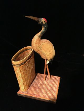 Basket With Heron Stork Crane Figure Glasses Holder Bird Decor