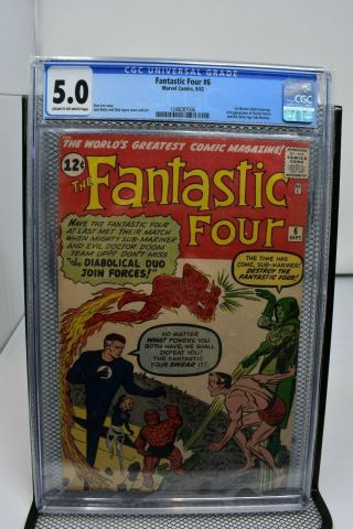 Fantastic Four 6 Cgc 5.  0 Marvel 1962 2nd Dr Doom & Sa Sub - Mariner Stan Lee