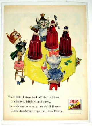 Jell - O Jello Three Little Kittens Life Mag 1956 Print Ad Nursery Rhyme Series
