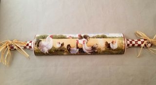 Vintage Rolling Pin Shaped Ceramic Wall Hanging Rooster Design Country Decor