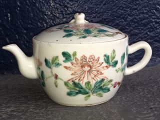 Antique Chinese Republic Porcelain Tea Pot Teapot & Lid Hand Paint Famille Rose