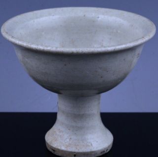 Rare 12thc Chinese Song Dynasty Dingyao White Glaze Raised Stem Wine Cup Bowl