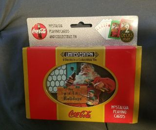 1998 Limited Edition Coca - Cola Nostalgia Playing Cards In Tin - 2 Decks
