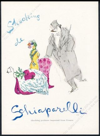 1947 Shocking De Schiaparelli Perfume Vertes Xmas Sled Man Art Vintage Print Ad