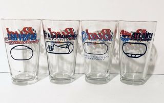 Set Of 4 Budweiser Nascar Racetrack Beer Pint Glasses Nh Atlanta Las Vegas Dover