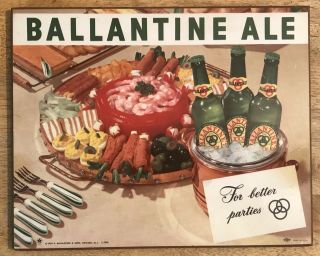 Vintage 1954 Ballantine Ale Beer Masonite Sign - For Better Parties - Newark Nj