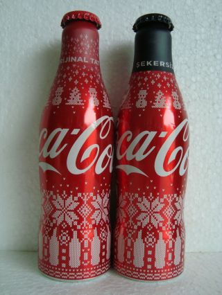 Rare Coca Cola “christmas” Aluminium Bottle Set From Turkey 2018